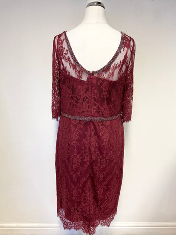 MONSOON DEEP RED LACE BEAD TRIM SPECIAL OCCASION DRESS SIZE 18