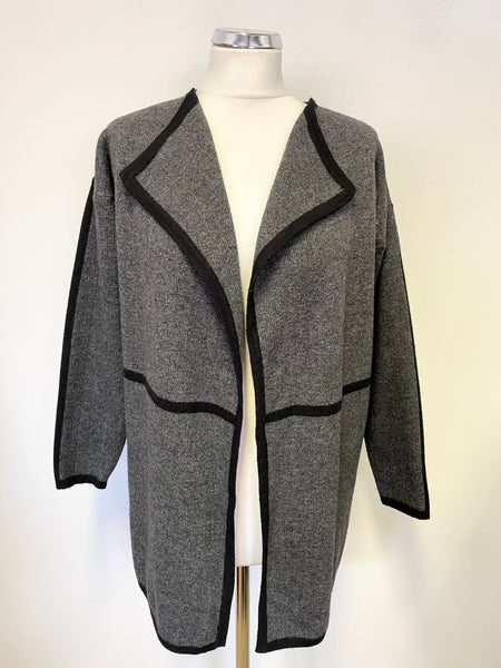 UNBRANDED GREY & BLACK TRIMMED EDGE TO EDGE CARDIGAN/ JACKET SIZE M