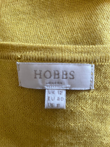 HOBBS MUSTARD 100% WOOL FINE KNIT LONG SLEEVE CARDIGAN SIZE 12