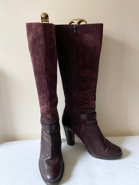 MARKS & SPENCER AUTOGRAPH PLUM SUEDE & LEATHER KNEE LENGTH BOOTS SIZE 8/42