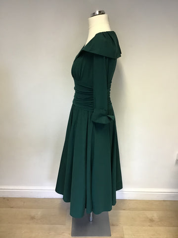 ELIZA J GREEN 3/4 SLEEVE TURN BACK CUFF SPECIAL OCCASION DRESS SIZE 16 UK 12/14