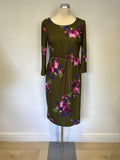 JOULES DARK GREEN FLORAL PRINT 3/4 SLEEVE PENCIL DRESS SIZE 10