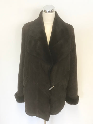 PERUVIAN CONNECTION DARK BROWN LAMBSKIN FUR LINED JACKET SIZE L