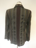 PERUVIAN CONNECTION BURGUNDY MULTI COLOURED STRIPE COTTON BLEND JACKET SIZE 16
