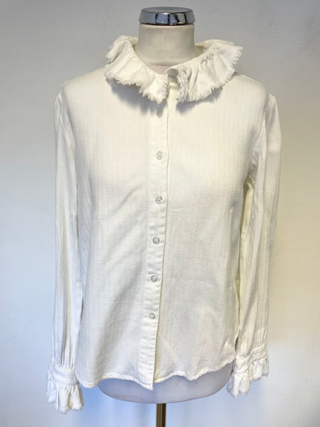 CABBAGES & ROSES WHITE BRUSHED COTTON FRILLED COLLAR & CUFFS BLOUSE SIZE S