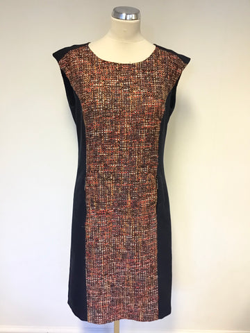 MARIE MERO NAVY BLUE & TWEED PANEL SHIFT DRESS SIZE 14