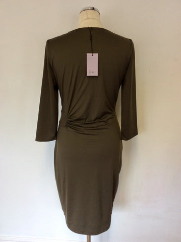 BRAND NEW COAST OLIVIA OLIVE GREEN FAUX WRAP PENCIL DRESS SIZE 12