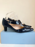 RUSSELL & BROMLEY NAVY BLUE PATENT LEATHER BUCKLE STRAP HEELS SIZE 6/39
