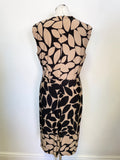 PHASE EIGHT BLACK & GOLD TONE LEAF PRINT STRETCH JERSEY PENCIL DRESS SIZE 16