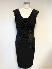 PHASE EIGHT BLACK JERSEY EMBROIDERED SLEEVELESS SPECIAL OCCASION PENCIL DRESS SIZE 12