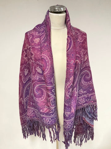 VINTAGE LANVIN PARIS PURPLE PAISLEY PATTERNED WOOL LARGE SHAWL/WRAP