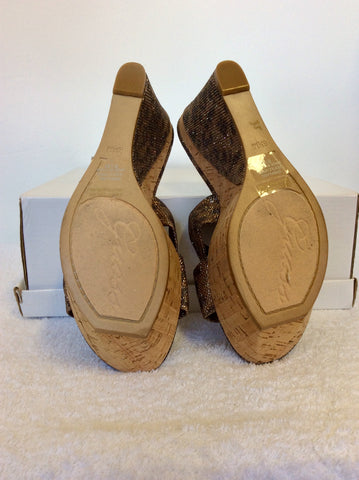 BRAND NEW GUESS BRONZE LEOPARD PRINT SPARKLE WEDGE HEEL MULES SIZE 6/39