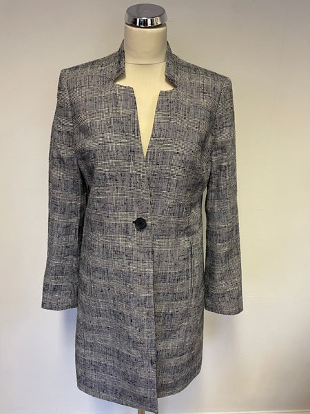 MARKS & SPENCER BEST OF BRITISH NAVY SILK BLEND TWEED LONGLINE JACKET SIZE 10