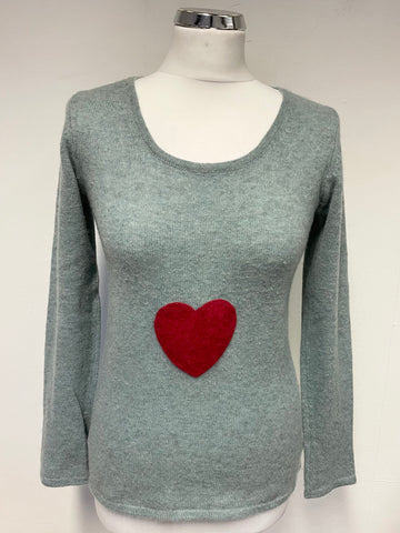 PURE COLLECTION DUCK EGG & RED HEART TRIM CASHMERE JUMPER SIZE 10