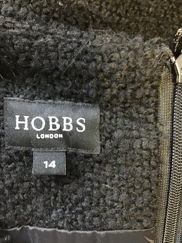 HOBBS BLACK WOOL MARL BLEND PENCIL DRESS SIZE 14