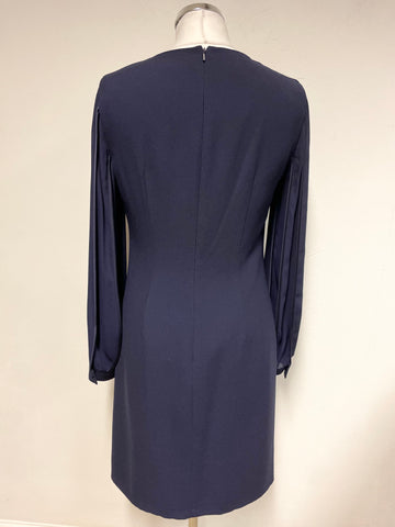 HOBBS NAVY BLUE ROUND NECK SEAM DETAILED LONG SLEEVED SHIFT DRESS SIZE 8