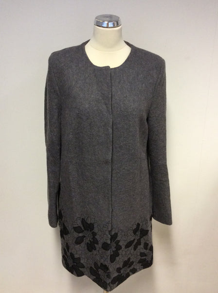 COTSWOLD COLLECTIONS GREY EMBROIDERED WOOL BLEND COAT SIZE 14