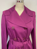 LK BENNETT MAGENTA COTTON DOUBLE BREASTED BELTED MAC SIZE 10