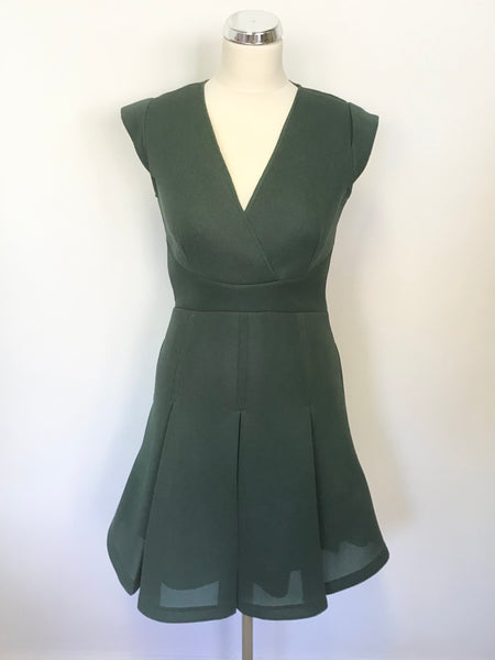 REISS RIVIERA GREEN FIT & FLARE CUT OUT BACK VOLUME DRESS SIZE 10