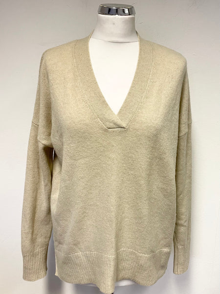 THE WHITE COMPANY 100% CASHMERE BEIGE V NECK JUMPER SIZE M