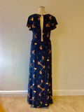 FRENCH CONNECTION DARK BLUE FLORAL PRINT SILK MAXI DRESS SIZE 12