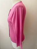 HOBBS PINK FINE KNIT ROUND NECK 3/4 SLEEVE COTTON CARDIGAN SIZE 14