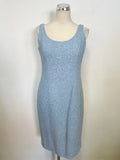 LK BENNETT LIGHT BLUE & WHITE TRIM BOUCLE COTTON MIX PENCIL DRESS & JACKET SUIT SIZE 42 UK 12