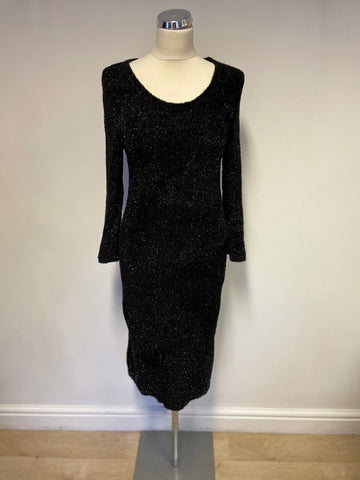 HOBBS BLACK SHIMMER KNIT 3/4 SLEEVE DRESS SIZE 10