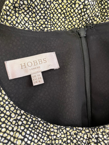 HOBBS GREEN,BLACK & WHITE PRINT 3/4 SLEEVE SILK DRESS SIZE 10
