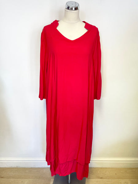 ZANZEA RED DOUBLE LAYERED 3/4 SLEEVE LOOSE FIT MIDI DRESS SIZE XXL