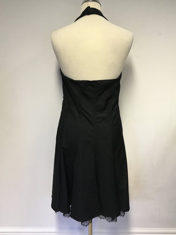 KAREN MILLEN BLACK HALTERNECK LACE TRIM COCKTAIL/ OCCASION DRESS SIZE 14