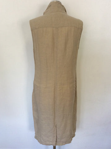 WEEKEND BY MAX MARA BEIGE ZIP & POPPER FASTEN SLEEVELESS LINEN DRESS SIZE 12/14