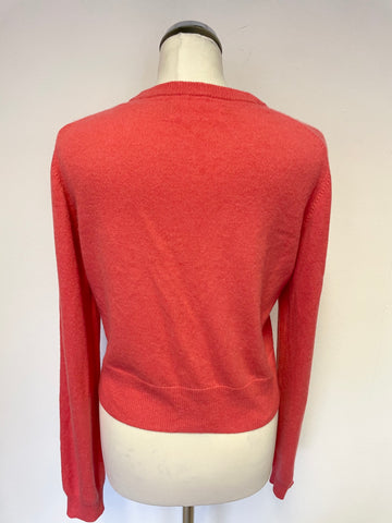 JOHN LEWIS 100% CASHMERE CORAL ROUND NECK LONG SLEEVE CARDIGAN SIZE 14