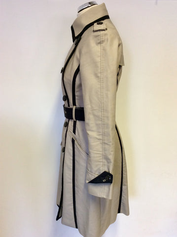 KAREN MILLEN BEIGE & BLACK TRIM TRENCH COAT SIZE 10