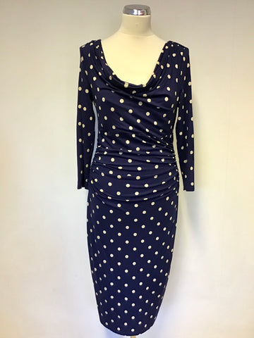 BRAND NEW PHASE EIGHT NAVY BLUE & STONE SPOT STRETCH JERSEY VIV DRESS SIZE 10