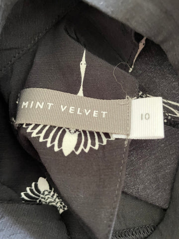 MINT VELVET BLACK & WHITE PRINT CUT OUT NECK 3/4 SLEEVE TOP SIZE 10