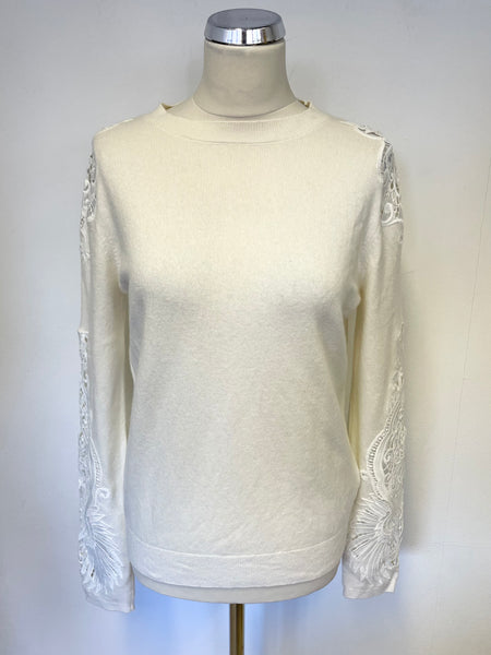 TED BAKER OFF WHITE LACE SLEEVE JUMPER SIZE 2 UK 10/12