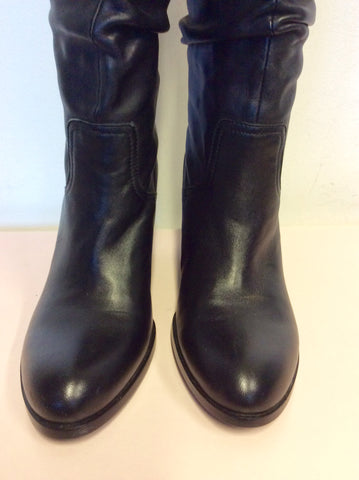 Brand New Staccato Black Leather Slouch Wedge Heel Boots Size 3.5/36