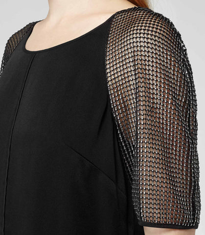 REISS ROXY BLACK MESH SLEEVE TOP SIZE 12