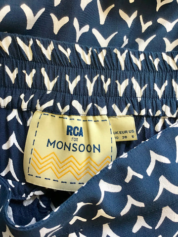 RCA FOR MONSOON NAVY & WHITE PRINT TROUSERS SIZE 10