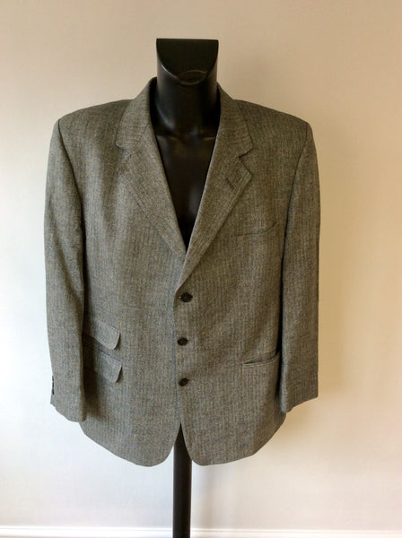 DAKS SIGNATURE GREY STRIPE 100% SILK TAILORED JACKET SIZE 48