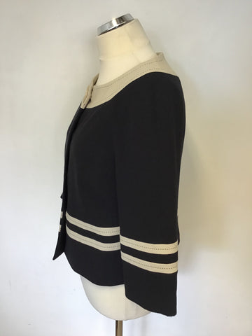 MARKS & SPENCER BLACK & BEIGE TRIM JACKET SIZE 12