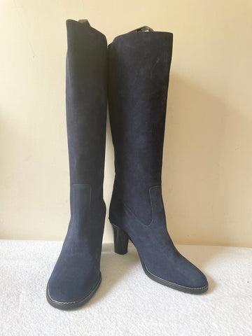 BRAND NEW HOBBS NAVY BLUE SUEDE KNEE LENGTH BOOTS SIZE 5.5/38.5
