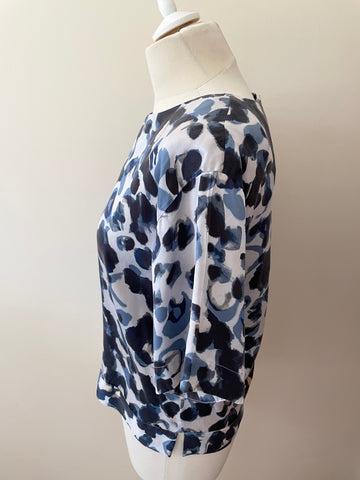 JIGSAW BLUE & IVORY PRINT SILK SHORT SLEEVE TOP SIZE 12
