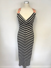 TED BAKER BLACK & WHITE STRIPE STRETCH JERSEY MIDI TANK DRESS SIZE 2 UK 10