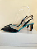 BRAND NEW BODEN NAVY BLUE & TURQUOISE PATENT LEATHER SLINGBACK HEELS SIZE 4.5/37.5