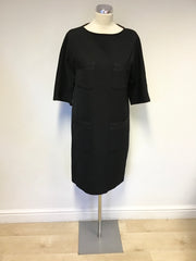 JAEGER BLACK WOOL SHORT SLEEVE SHIFT DRESS SIZE S
