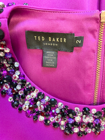 TED BAKER ELENNA MAGENTA SLEEVELESS PENCIL DRESS  SIZE 2 UK 10