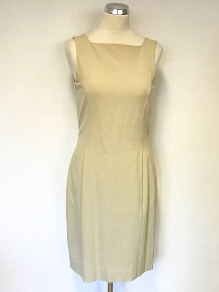 JAEGER CREAM SILK BLEND SQUARE NECK SLEEVELESS PENCIL DRESS SIZE 12