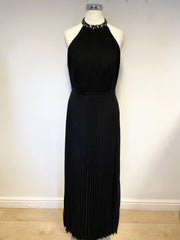 BIBA BLACK JEWEL TRIM KNIFE PLEATED LONG MAXI / EVENING DRESS SIZE 8